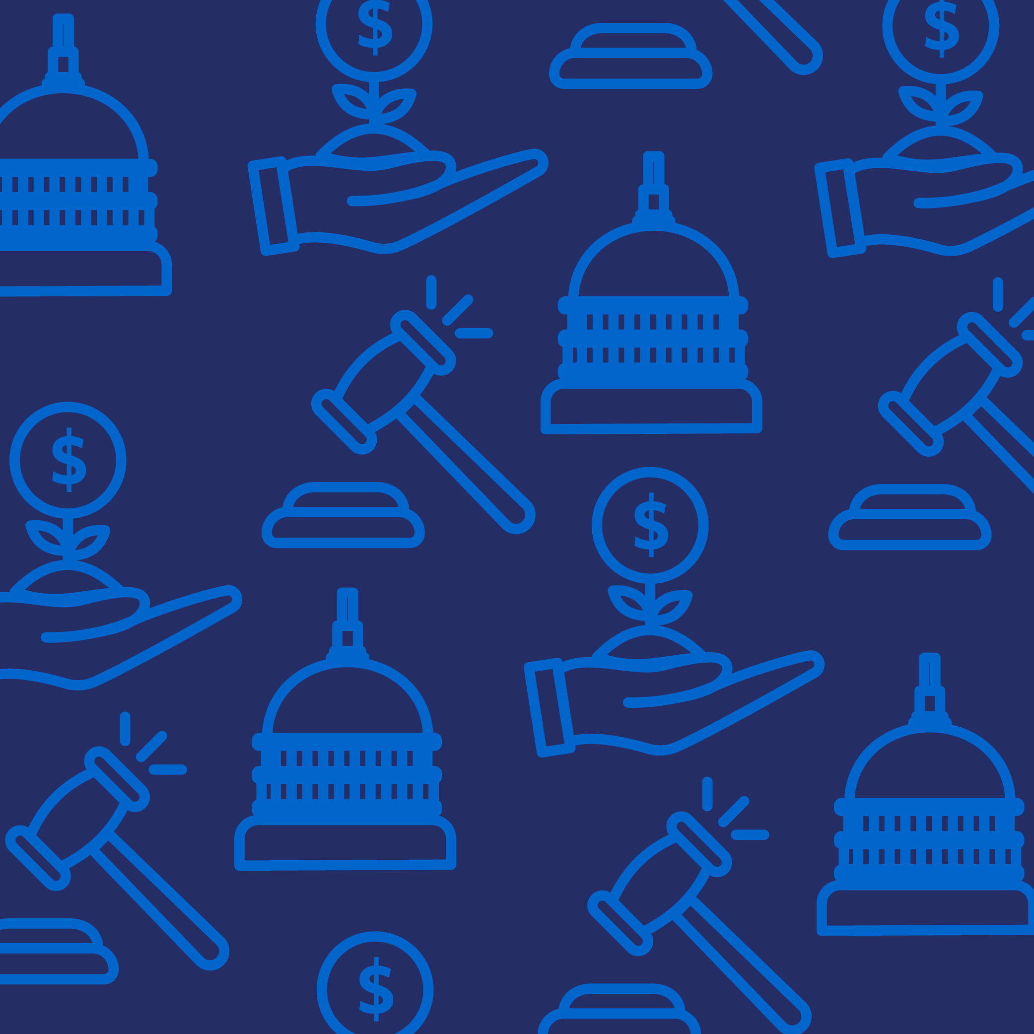 Research Policy-Graphics_Investor Navy blue background with bright blue investor icons.